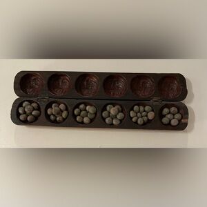 Wooden Mancala (Oware) Board with Mancala Seeds